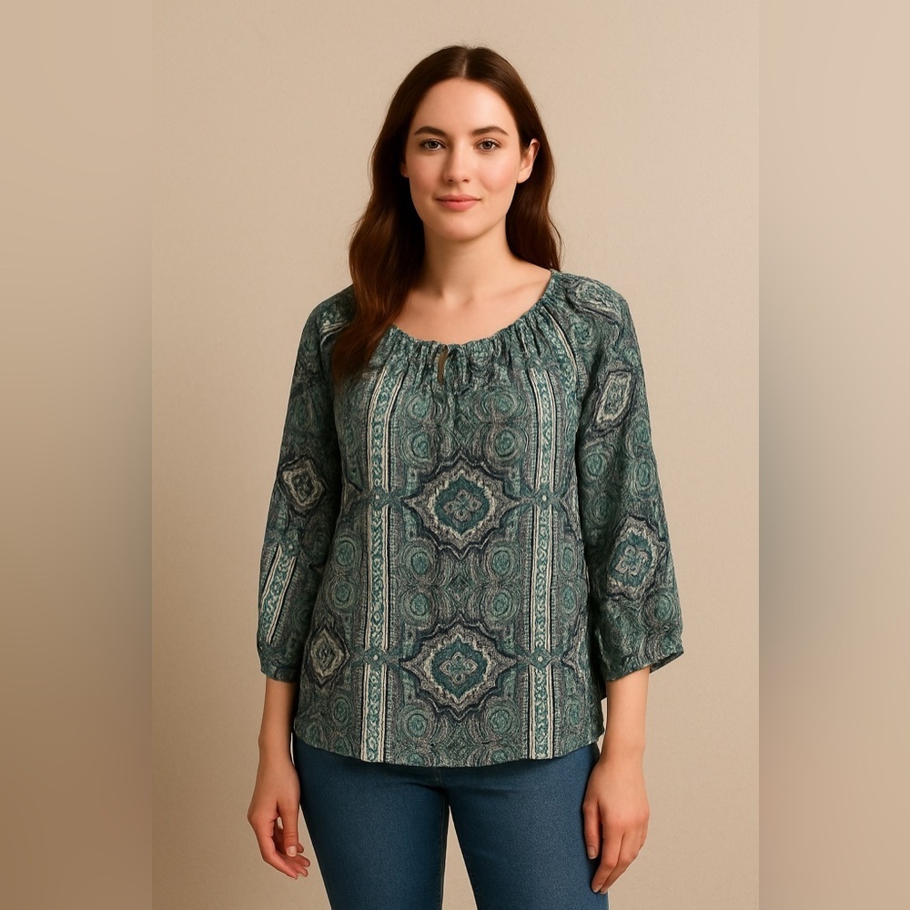 Fred David Paisley Peasant Boho Top Women’s M – Hippie Fairy Tunic Modest Y2K